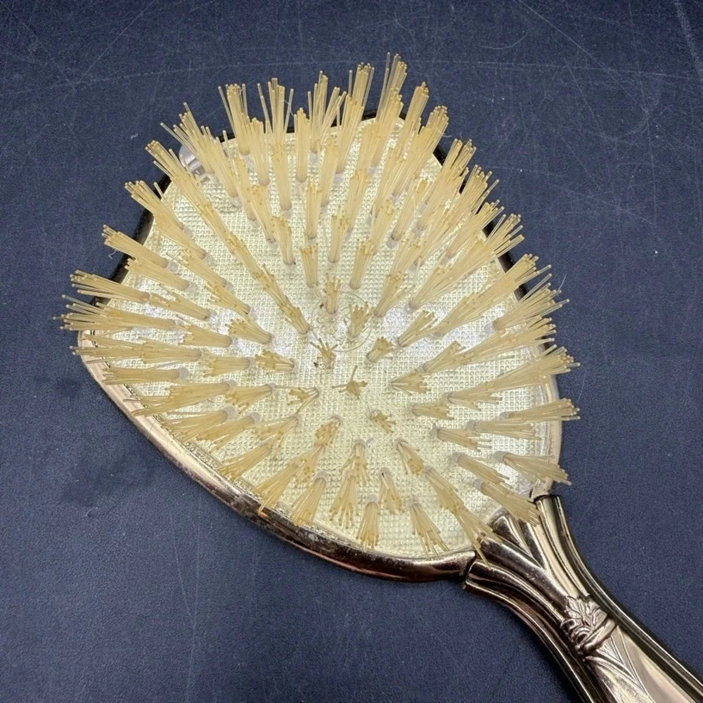Vintage MCM Hair Brush Women OS Floral Gold Tone Vanity Coquette Vintage